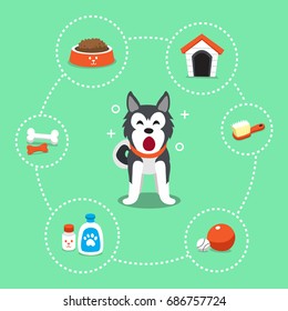 Cartoon character siberian husky dog and accessories set