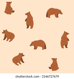 Cartoon character - simple trendy seamless pattern with bear. Flat vector illustration.