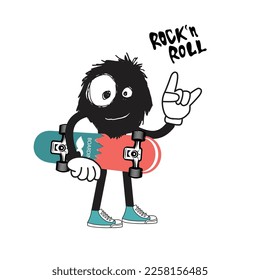 cartoon character skateboarding. Vector design for apparel prints, posters and other uses.