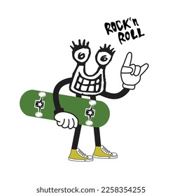 cartoon character skateboarding. Vector design for apparel prints, posters and other uses.