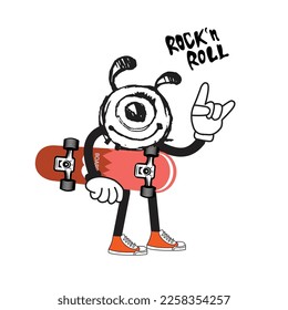 cartoon character skateboarding. Vector design for apparel prints, posters and other uses.