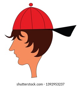 Cartoon character of a skinny boy in a red cap turning backward set isolated white background viewed from the side  vector  color drawing or illustration