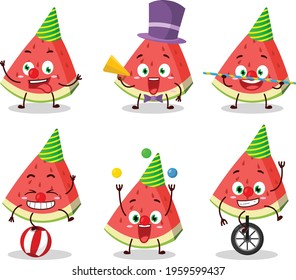 Cartoon character of slash of watermelon with various circus shows