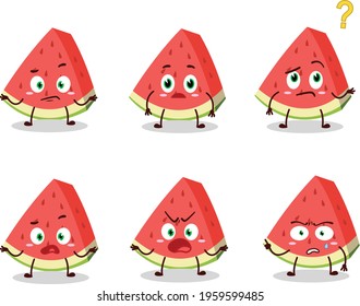 Cartoon character of slash of watermelon with what expression