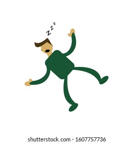 cartoon character, the sleeping man slumped on the floor on his back