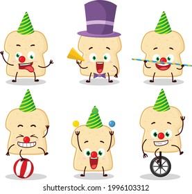 Cartoon character of slice of bread with various circus shows. Vector illustration