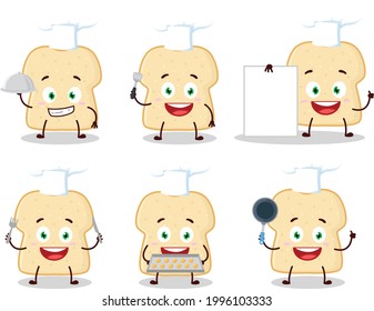 Cartoon character of slice of bread with various chef emoticons. Vector illustration