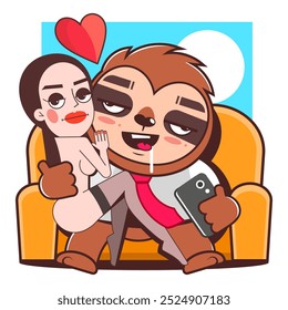 Cartoon character sloth for wallpaper design. style imitation.