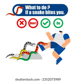 Cartoon character of a snake bites. The first aid for snakebite.