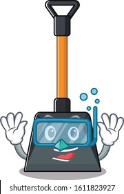 cartoon character of snow shovel wearing Diving glasses