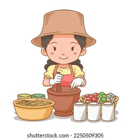 Cartoon character of Somtum seller.