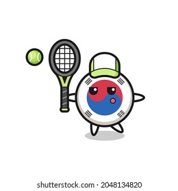 Cartoon character of south korea flag as a tennis player , cute design