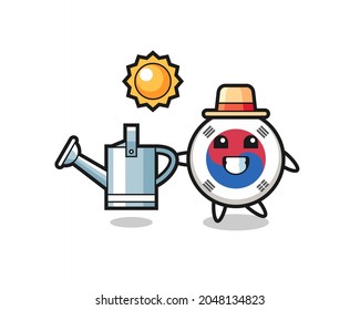 Cartoon character of south korea flag holding watering can , cute design