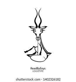 Cartoon character of the south and north animals. Funny cute roe deer with twisted horns posing sitting on a white background. Vector illustration. Read by eyes.