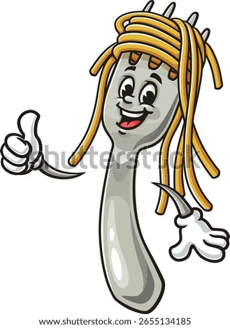 Cartoon character of spaghetti on a fork with a thumbs up pose