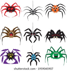 Cartoon Character Spiders A Collection of Nine Illustrations