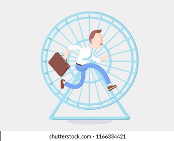 cartoon character spinning like a squirrel in a wheel. Vector illustration