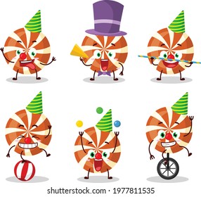 Cartoon character of spiral candy with various circus shows