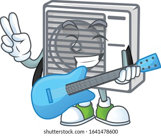 A cartoon character of split air conditioner playing a guitar