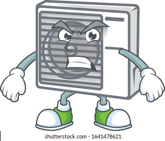 cartoon character of split air conditioner with angry face