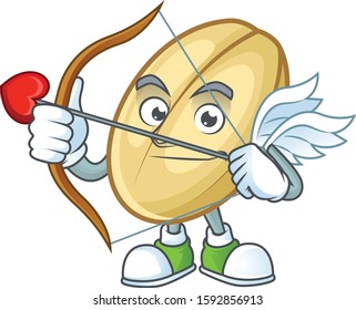 cartoon character of split bean Cupid having arrow and wings