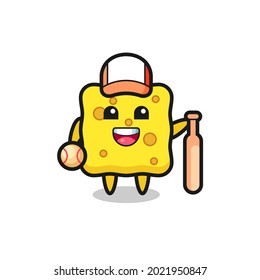 Cartoon character of sponge as a baseball player , cute style design for t shirt, sticker, logo element