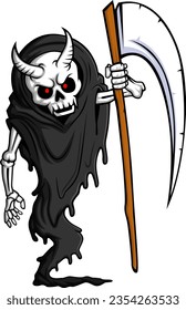 Cartoon character of spooky grim reaper on white background of illustration