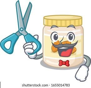 Cartoon character of Sporty Barber almond butter design style