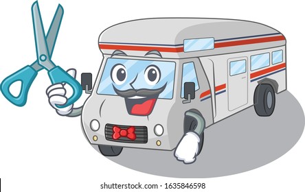 Cartoon character of Sporty Barber campervan design style