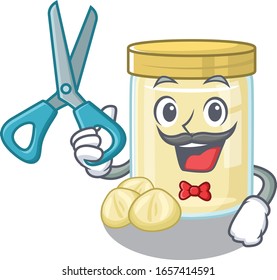 Cartoon character of Sporty Barber macadamia nut butter design style