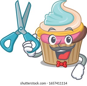 Cartoon character of Sporty Barber rainbow cupcake design style