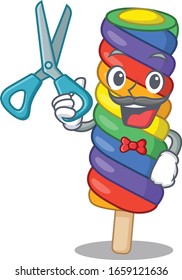 Cartoon character of Sporty Barber rainbow ice cream design style