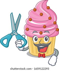 Cartoon character of Sporty Barber strawberry cupcake design style