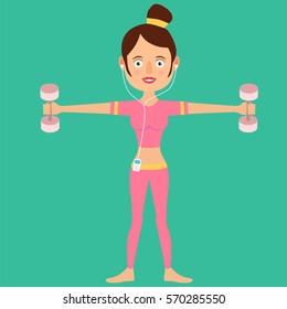 Cartoon. Character. The Sporty Girl Is Doing Exercises