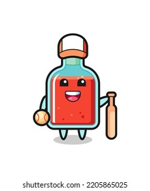 Cartoon character of square poison bottle as a baseball player , cute design