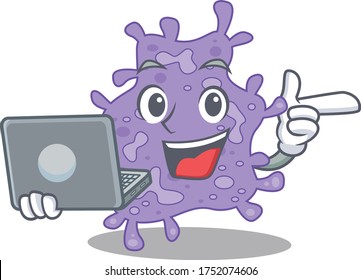 Cartoon character of staphylococcus aureus clever student studying with a laptop