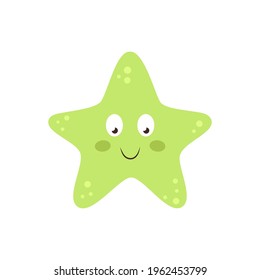 cartoon character starfish isolated on white background, summer time card, sea animal vector illustration, flat design