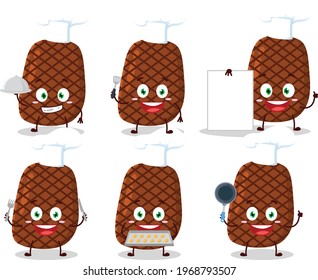 Cartoon character of steak with various chef emoticons