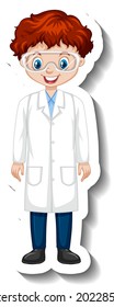 Cartoon character sticker with a boy in science gown illustration