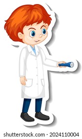 Cartoon character sticker with a boy in science gown illustration