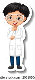 Cartoon character sticker with a boy in science gown illustration