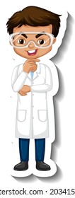 Cartoon character sticker with a boy in science gown illustration