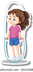 Cartoon character sticker with a girl jumping rope illustration