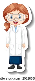 Cartoon character sticker with a girl in science gown illustration