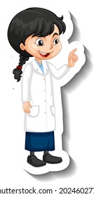 Cartoon character sticker with a girl in science gown illustration