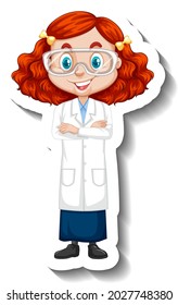 Cartoon character sticker with a girl in science gown illustration