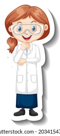 Cartoon character sticker with a girl in science gown illustration