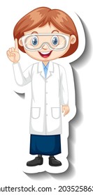 Cartoon character sticker with a girl in science gown illustration