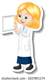 Cartoon character sticker with a girl in science gown illustration