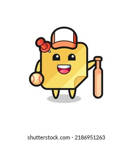 Cartoon character of sticky note as a baseball player , cute style design for t shirt, sticker, logo element